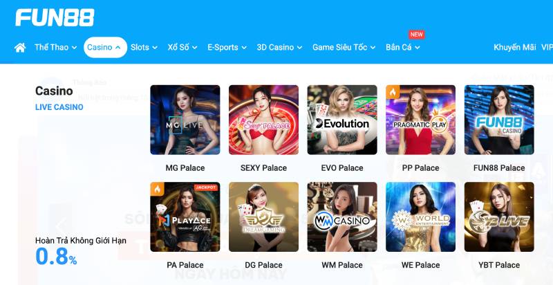 Sản phẩm và trải nghiệm cá cược tại Fun88