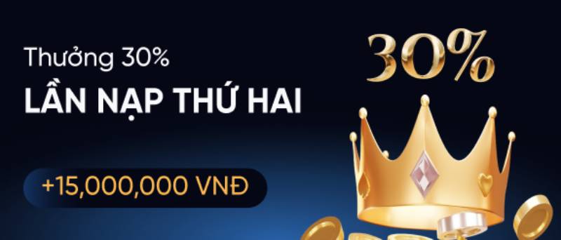 Thưởng 30% cho lần nạp thứ hai – gắn bó, càng được ưu tiên
